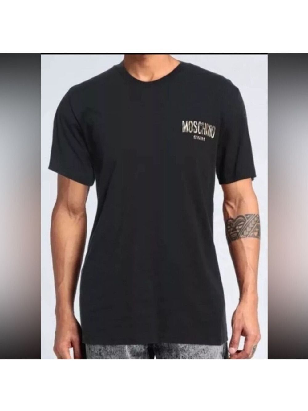 Moschino Men's Black Short-Sleeve Crew Neck Medium Logo Tee New